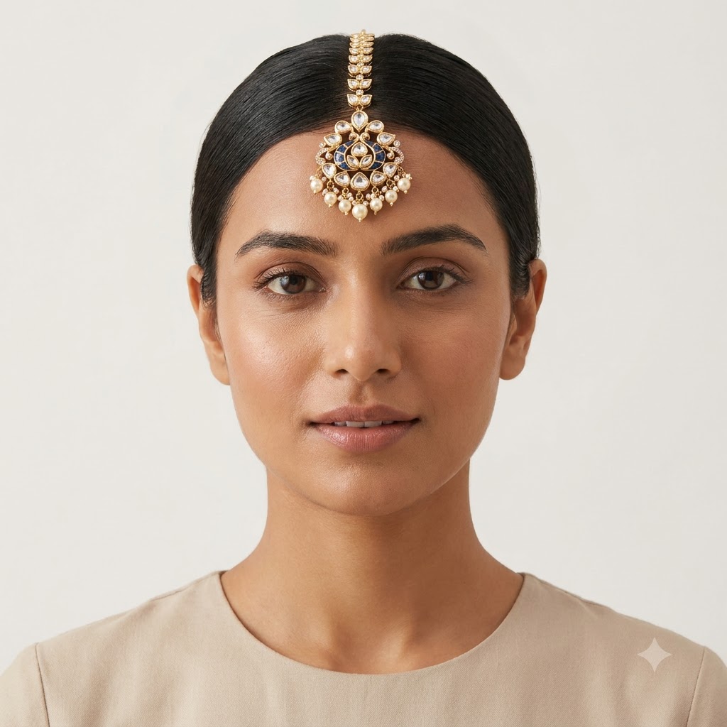 Pink Victorian-Plated Ethnic Kundan Maang Tikka