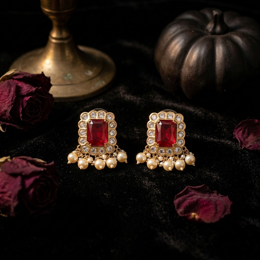 Vedilora® Royal Green & Red Traditional Necklace Set with Matching Earrings
