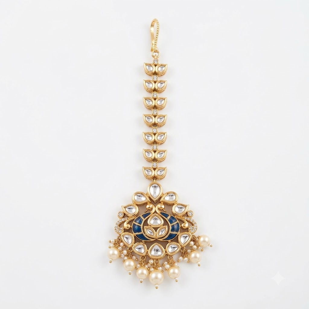 Green Victorian-Plated Ethnic Kundan Maang Tikka
