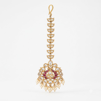 Pink Victorian-Plated Ethnic Kundan Maang Tikka