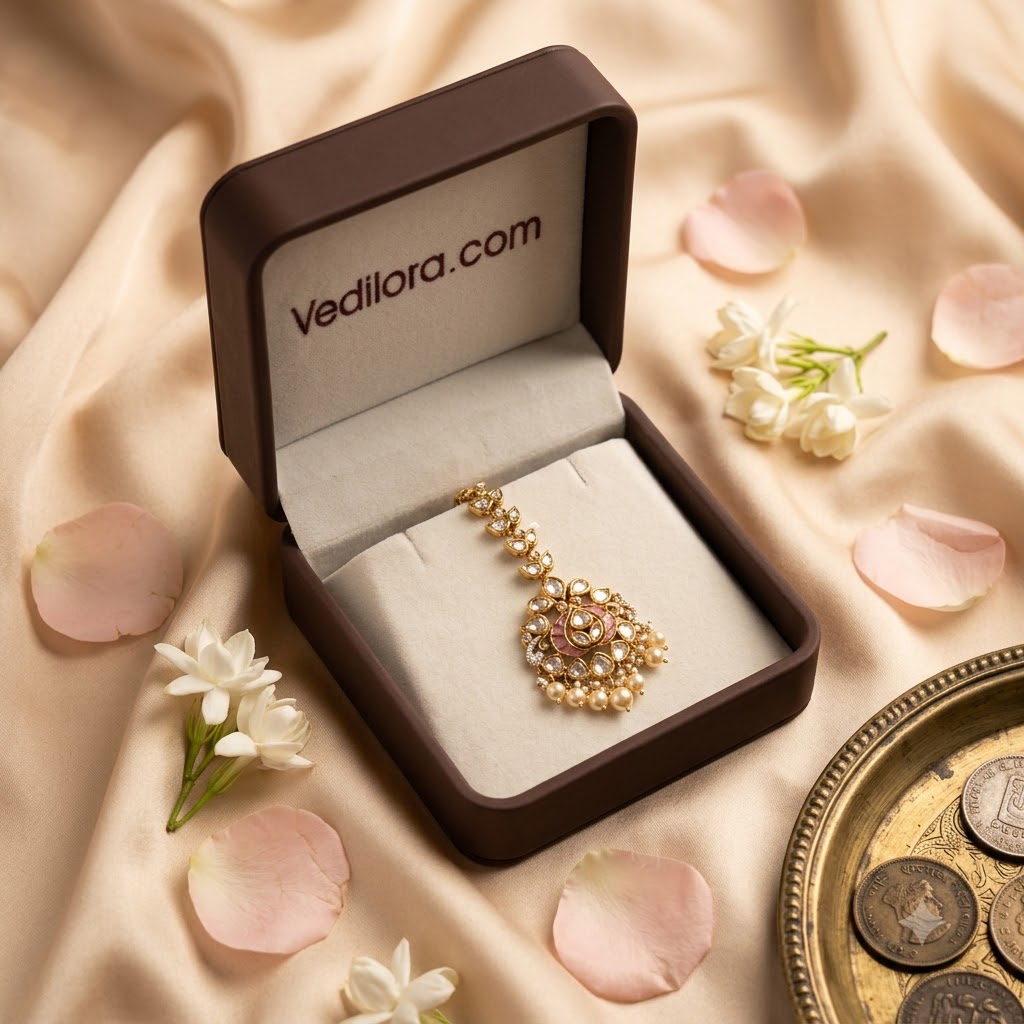 Green Victorian-Plated Ethnic Kundan Maang Tikka