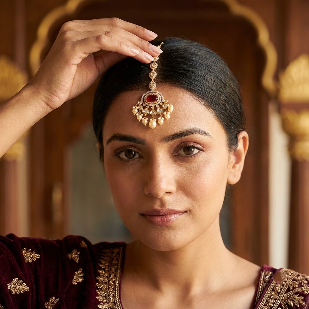Vedilora Fashion Jewellery Kundan Studded Maang Tikka