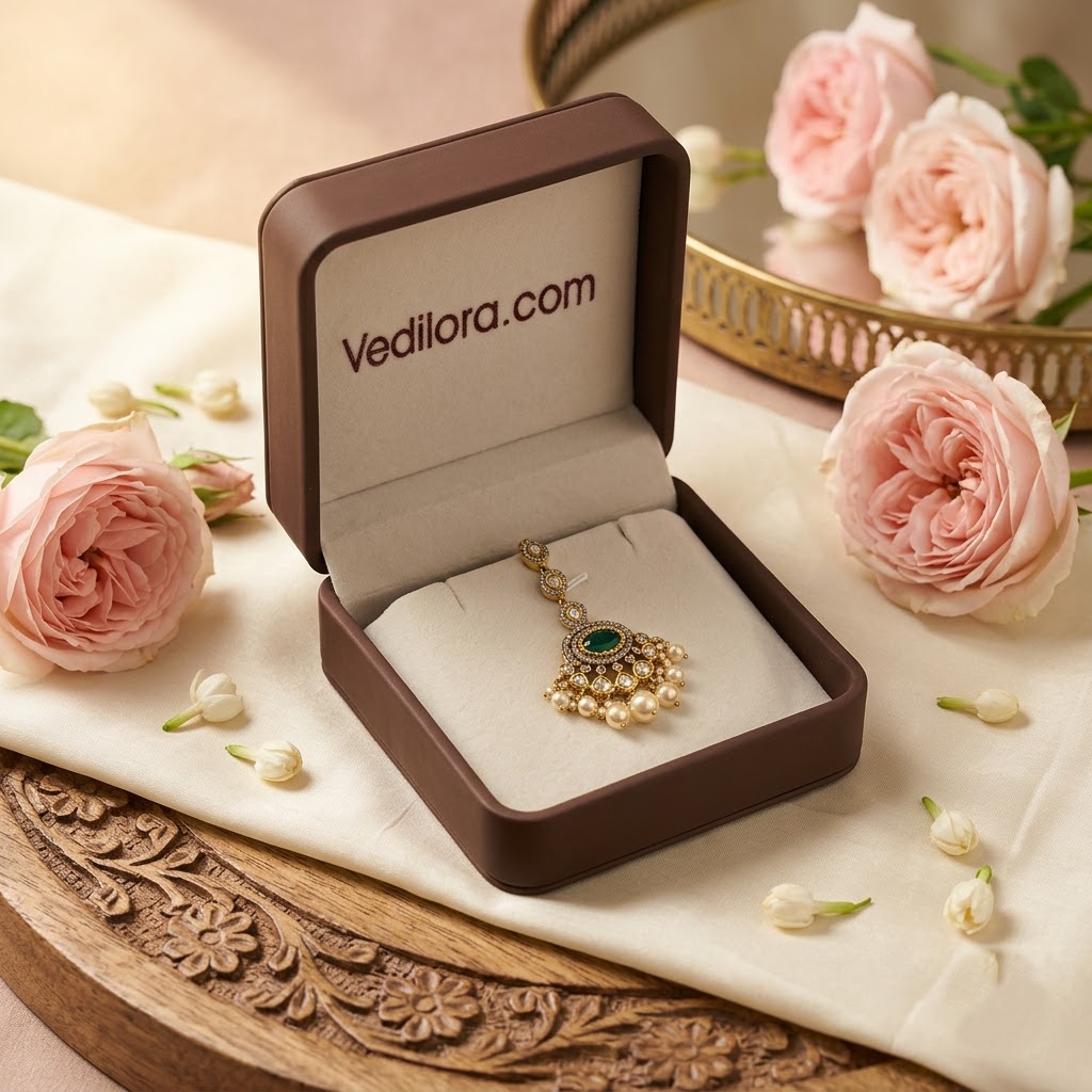 Vedilora Fashion Jewellery Kundan Studded Maang Tikka
