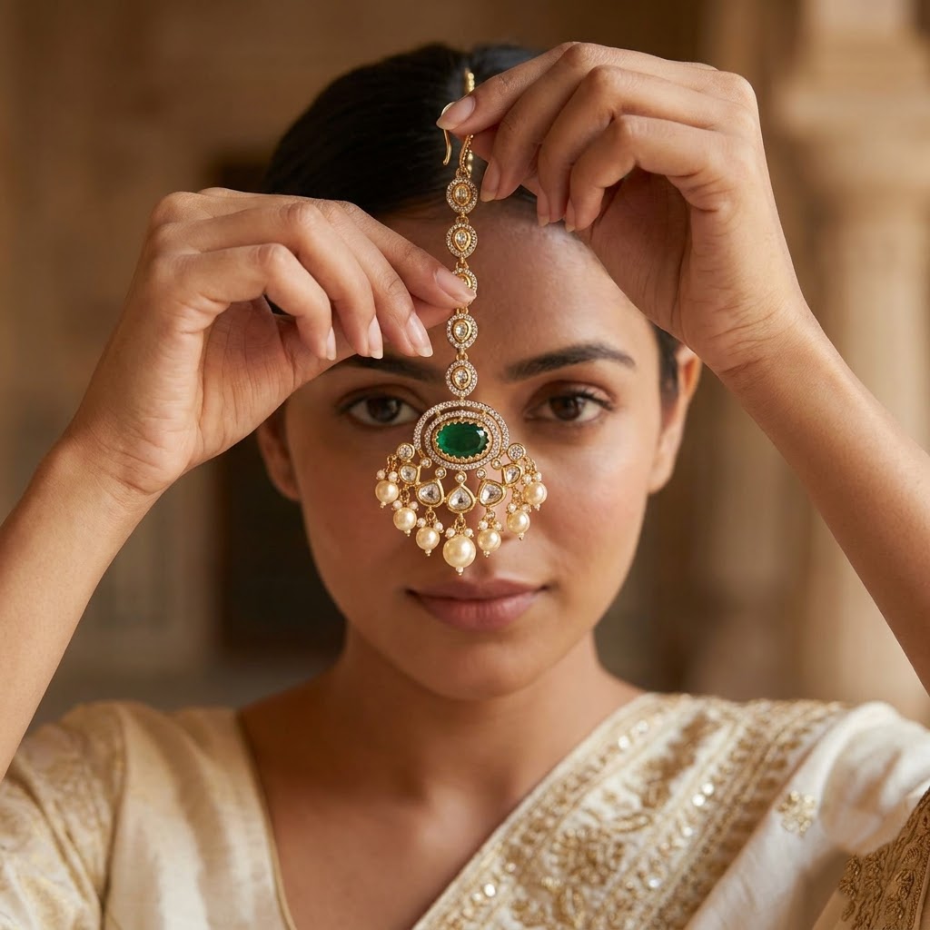 Vedilora Fashion Jewellery Kundan Studded Maang Tikka