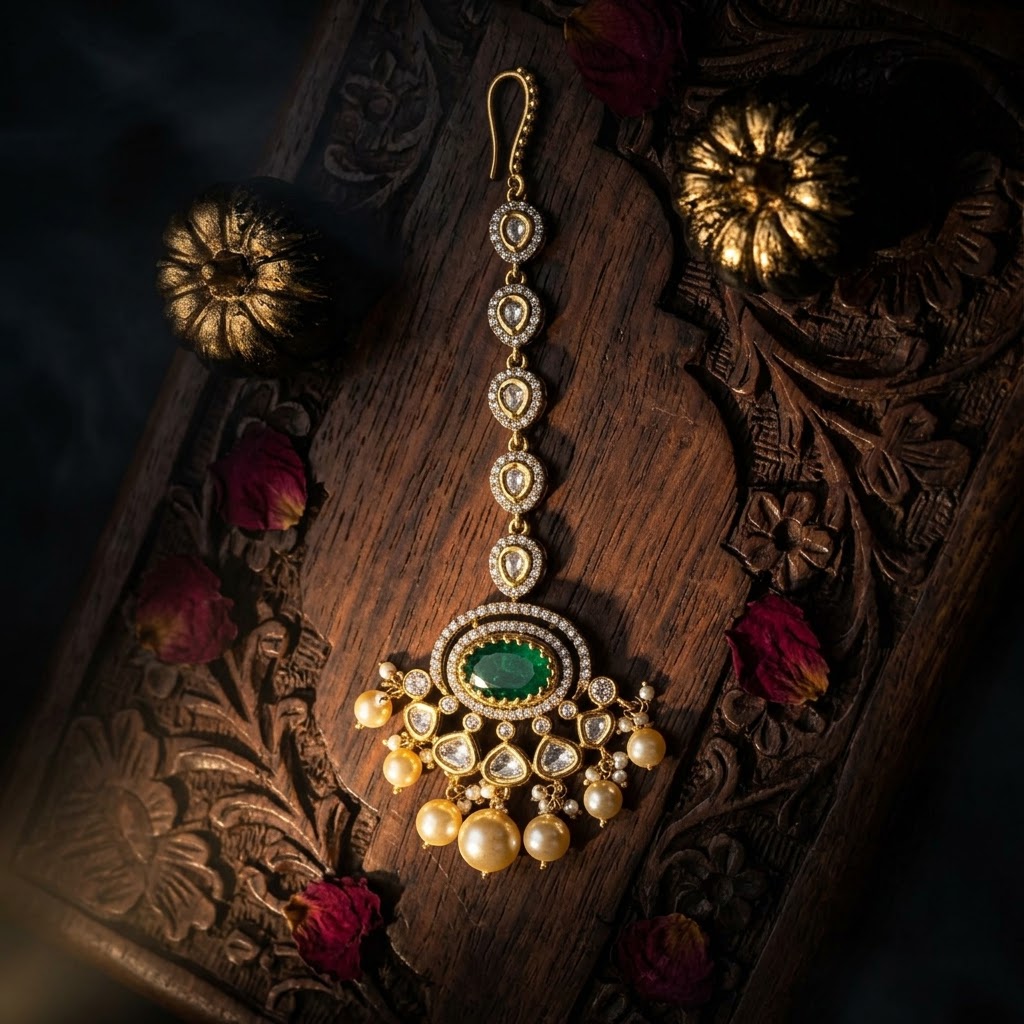 Vedilora Fashion Jewellery Kundan Studded Maang Tikka