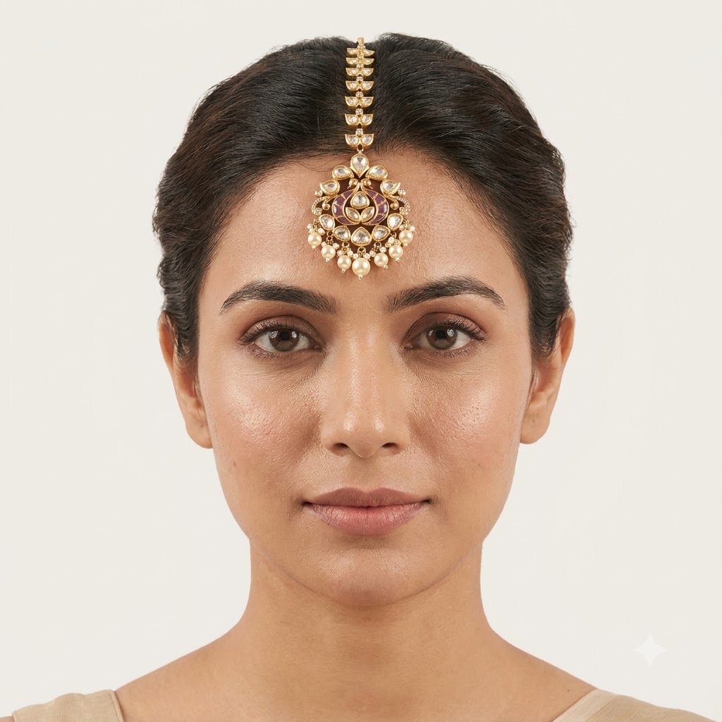 Green Victorian-Plated Ethnic Kundan Maang Tikka