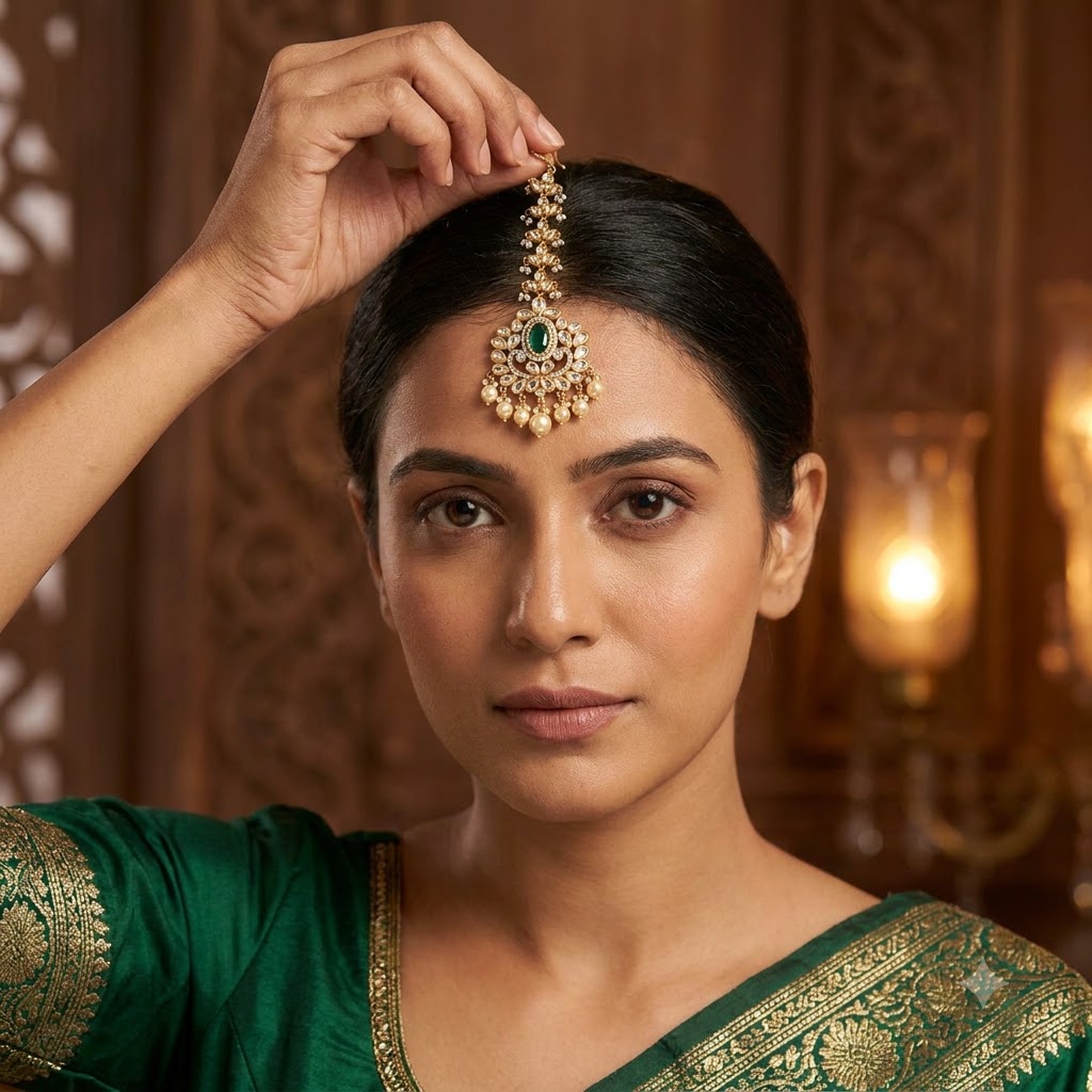 VEDILORA Fashion Jewellery Green & Red Victorian Plated Ethnic Kundan Tikka