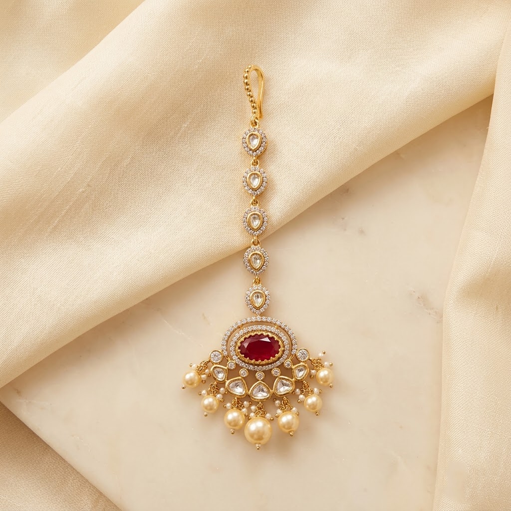 Vedilora Fashion Jewellery Kundan Studded Maang Tikka