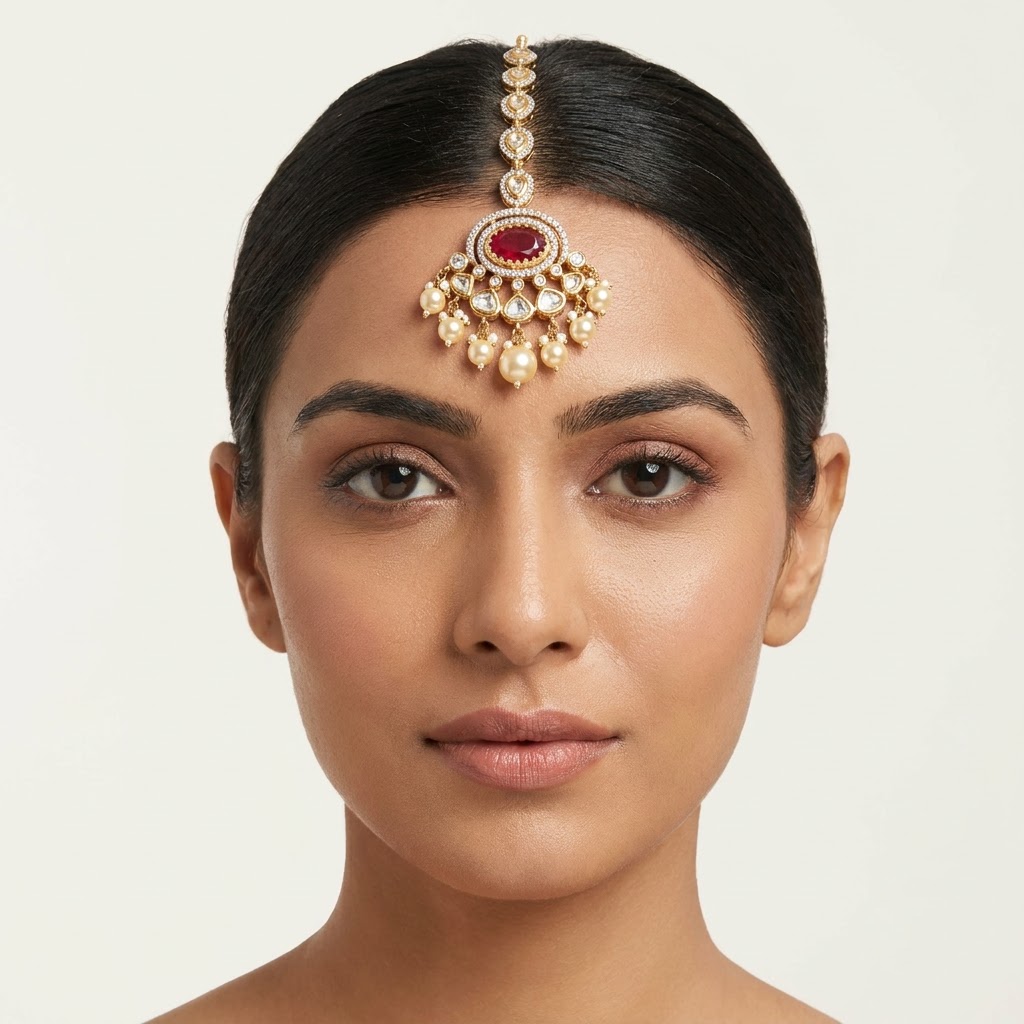 Vedilora Fashion Jewellery Kundan Studded Maang Tikka
