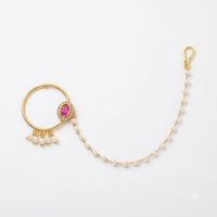 Elegant Gold-Plated Pearl Chain Nath
