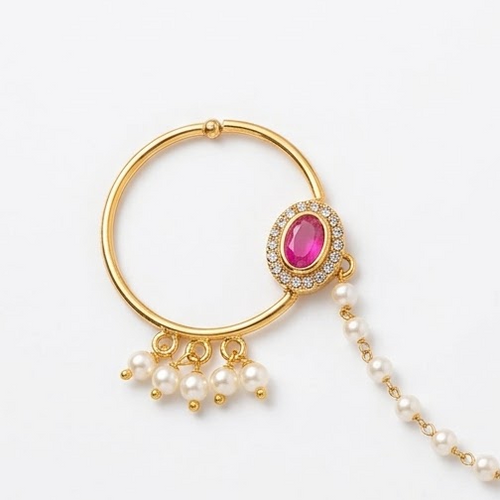 Aanya Gold-Tone Pearl-Style Chain Nath