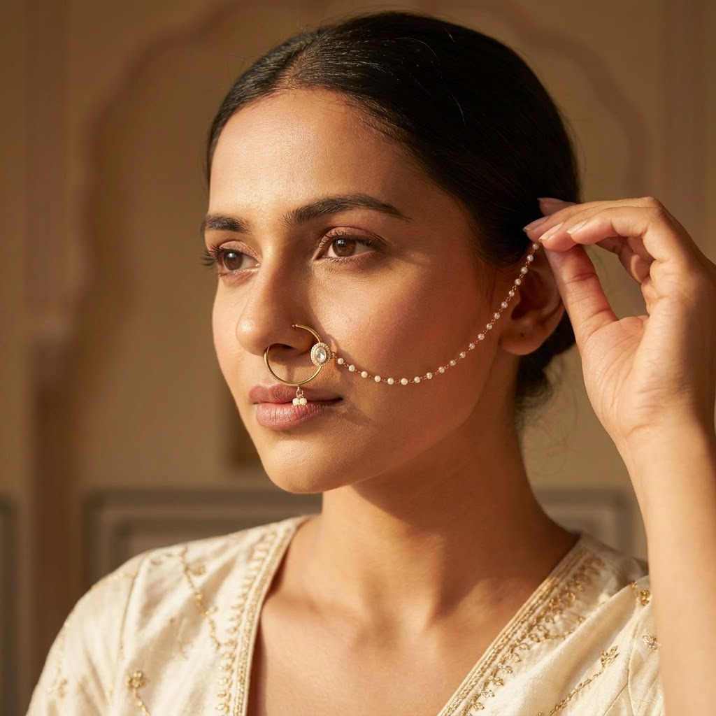 Emerald Pearl Nath Nose Ring