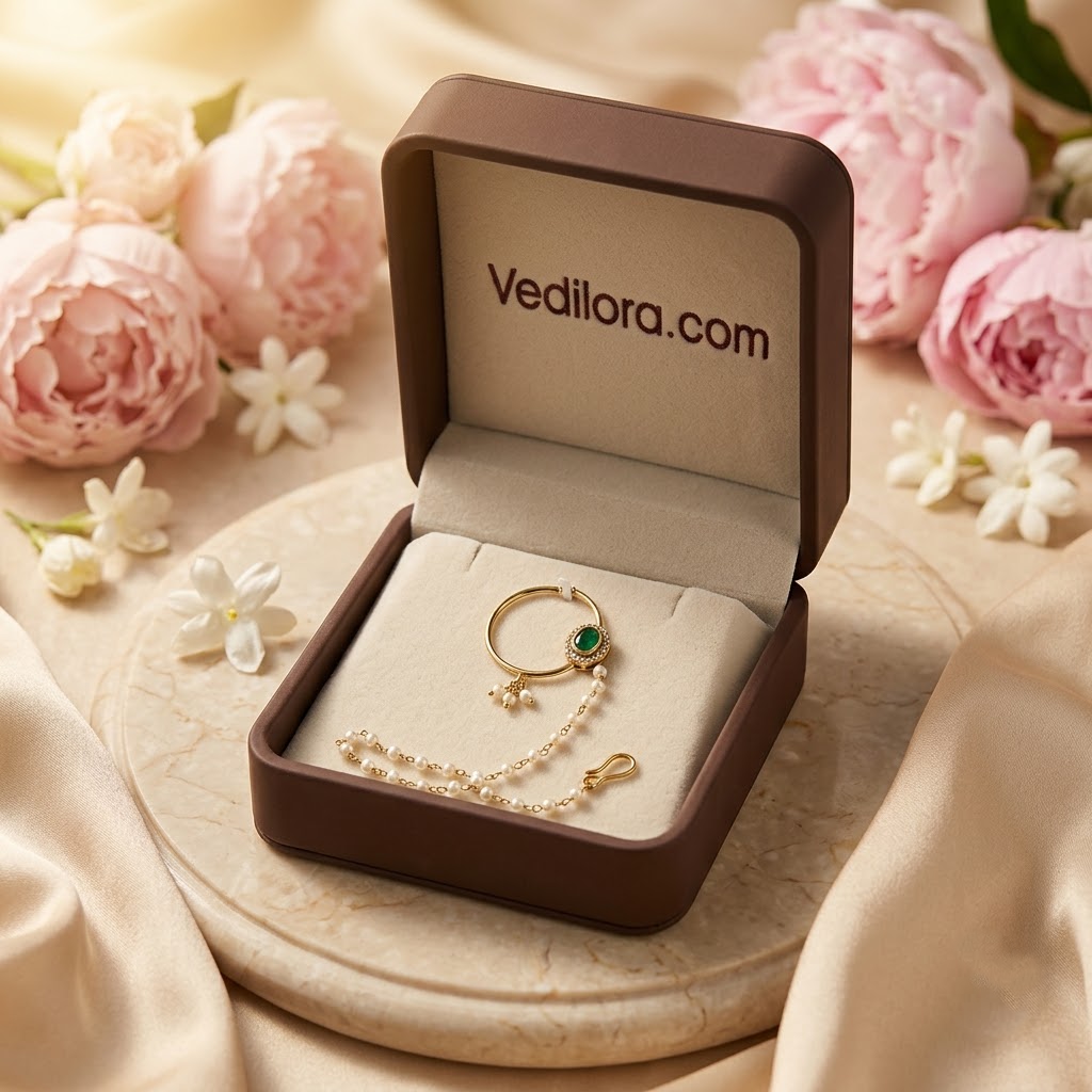 Elegant Gold-Plated Pearl Chain Nath