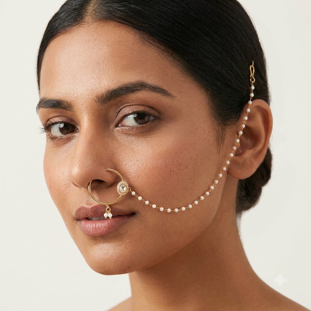 Emerald Pearl Nath Nose Ring