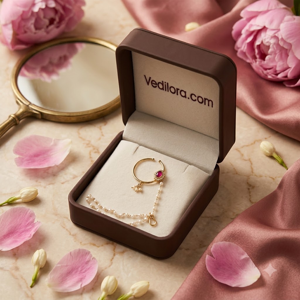 Elegant Gold-Plated Pearl Chain Nath