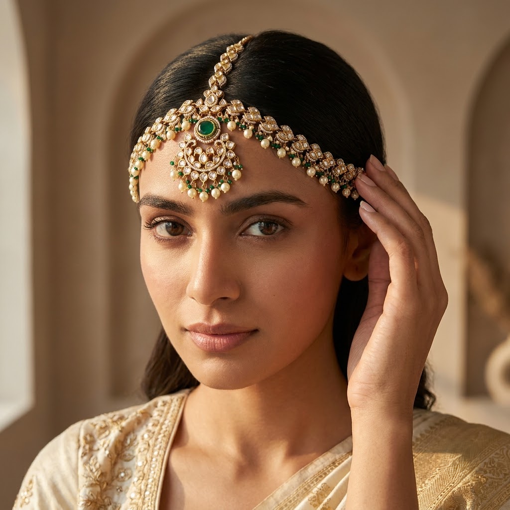 Gold Kundan Matha Patti & Tikka Headpiece