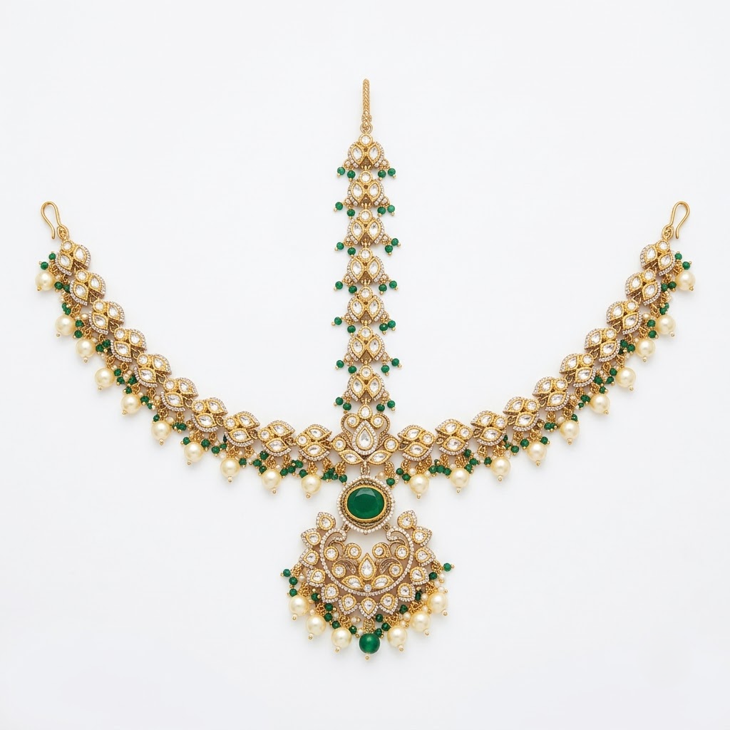 Gold Kundan Matha Patti & Tikka Headpiece
