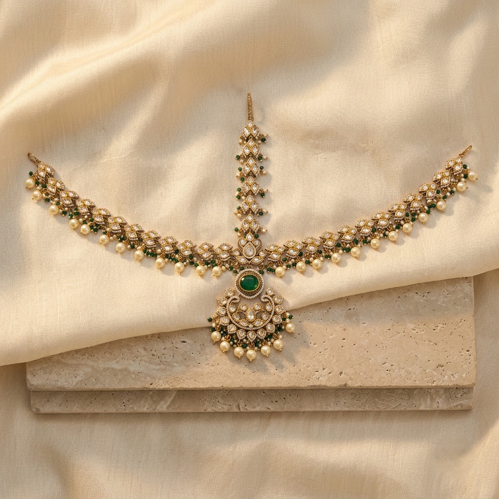 Gold Kundan Matha Patti & Tikka Headpiece