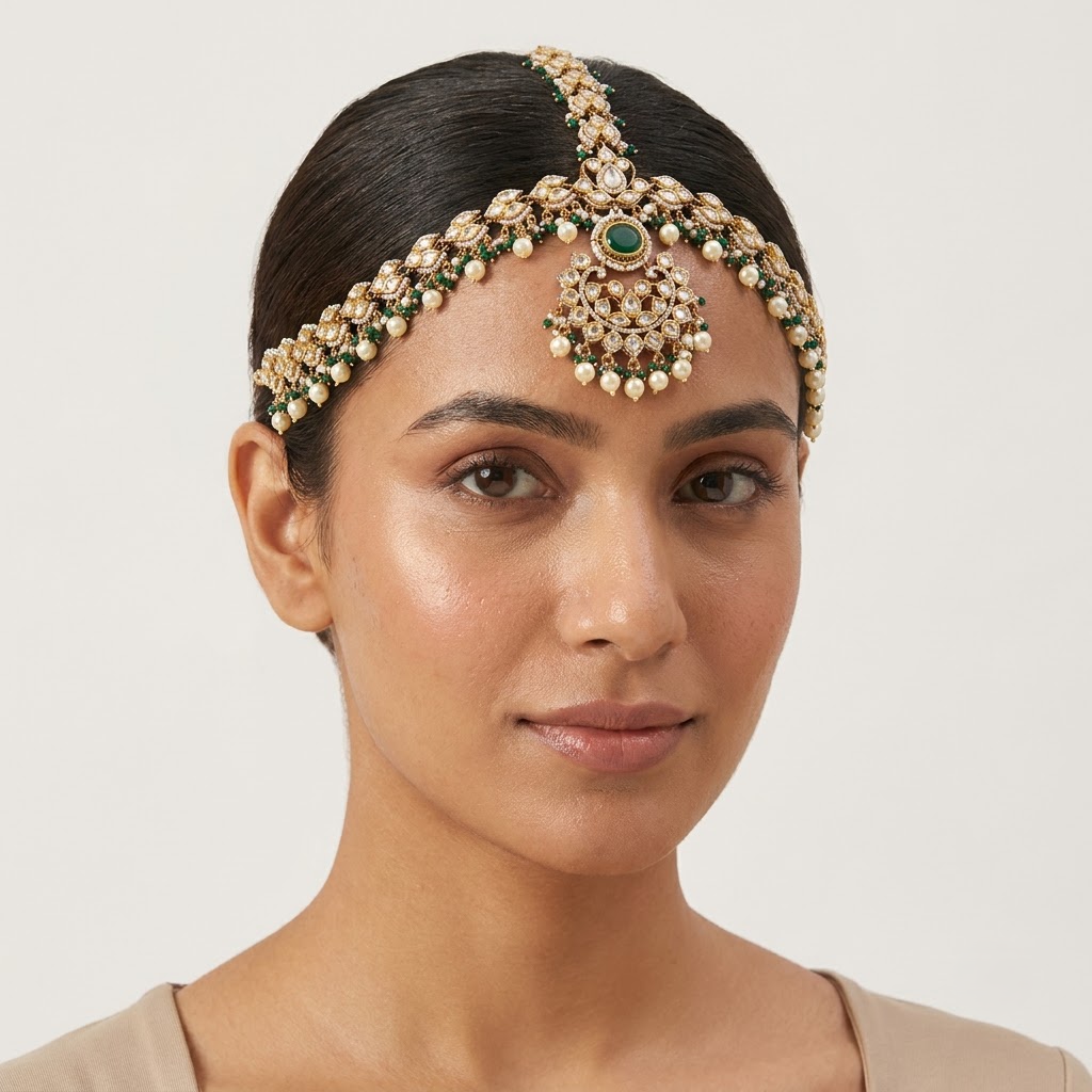 Gold Kundan Matha Patti & Tikka Headpiece