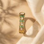 Green Emerald & Polki Statement Bracelet with Gold-Tone