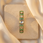 Green Emerald & Polki Statement Bracelet with Gold-Tone