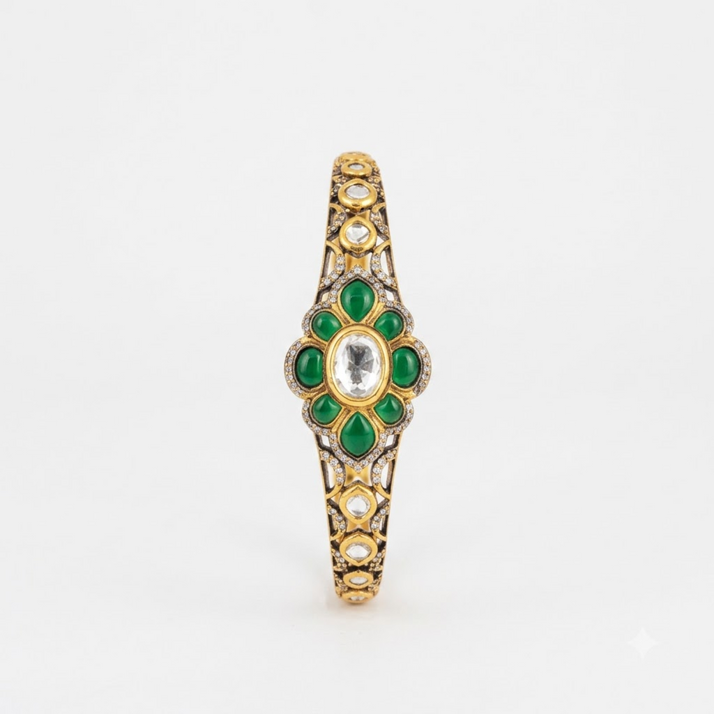 Floral Ruby Statement Bracelet with Gold-Tone Finish