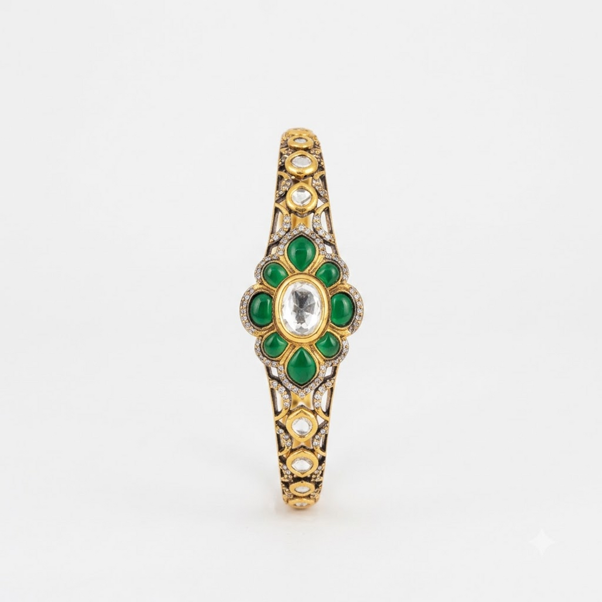 Floral Ruby Statement Bracelet with Gold-Tone Finish