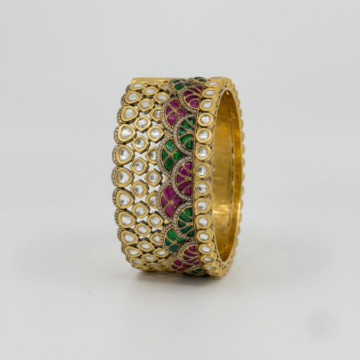 Emerald Green & Ruby Floral Statement Bracelet