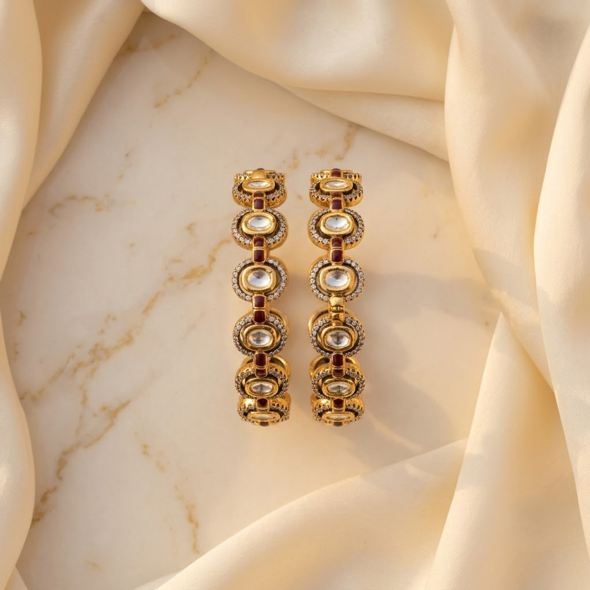 Green Kundan-Inspired Designer Bangle Set