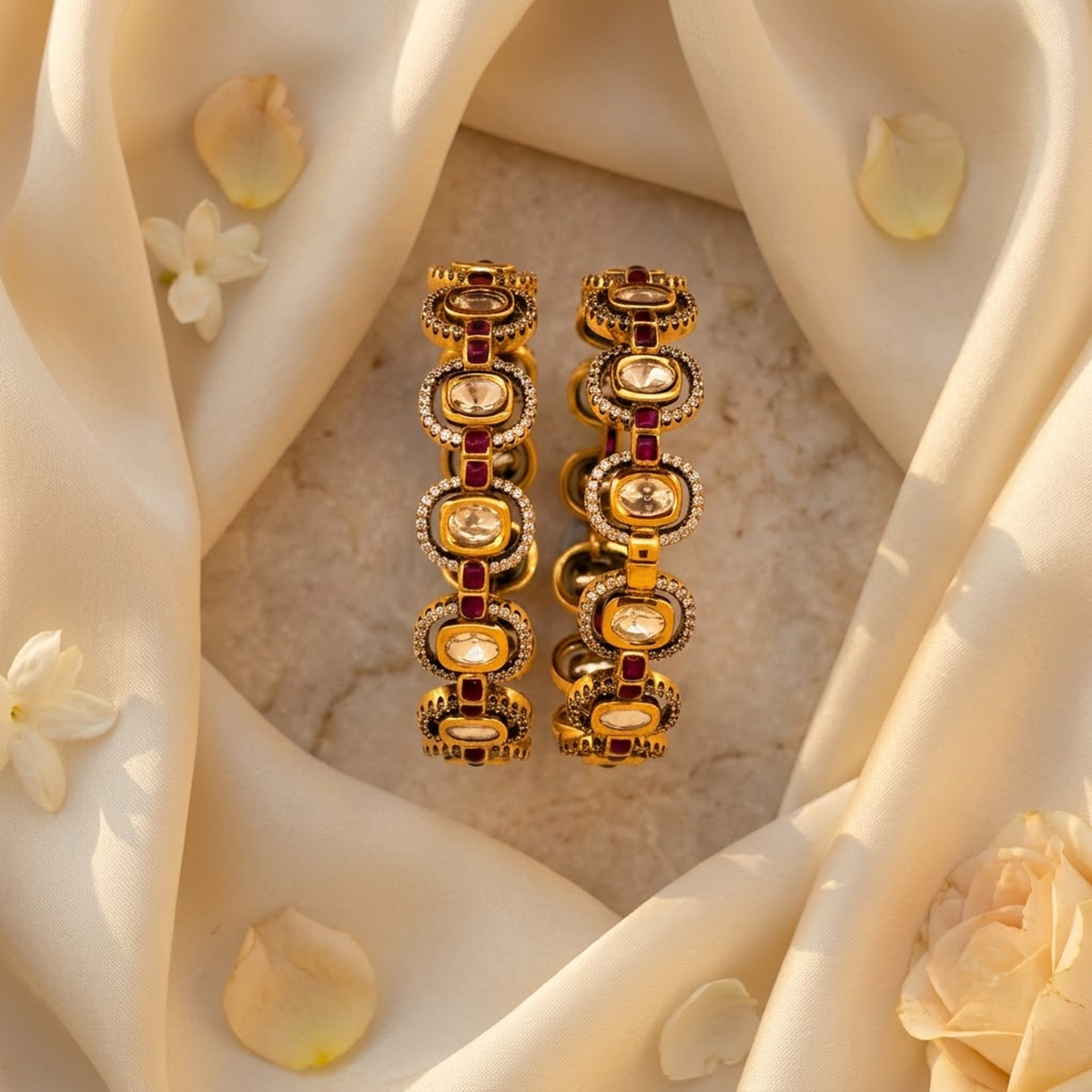 Green Kundan-Inspired Designer Bangle Set