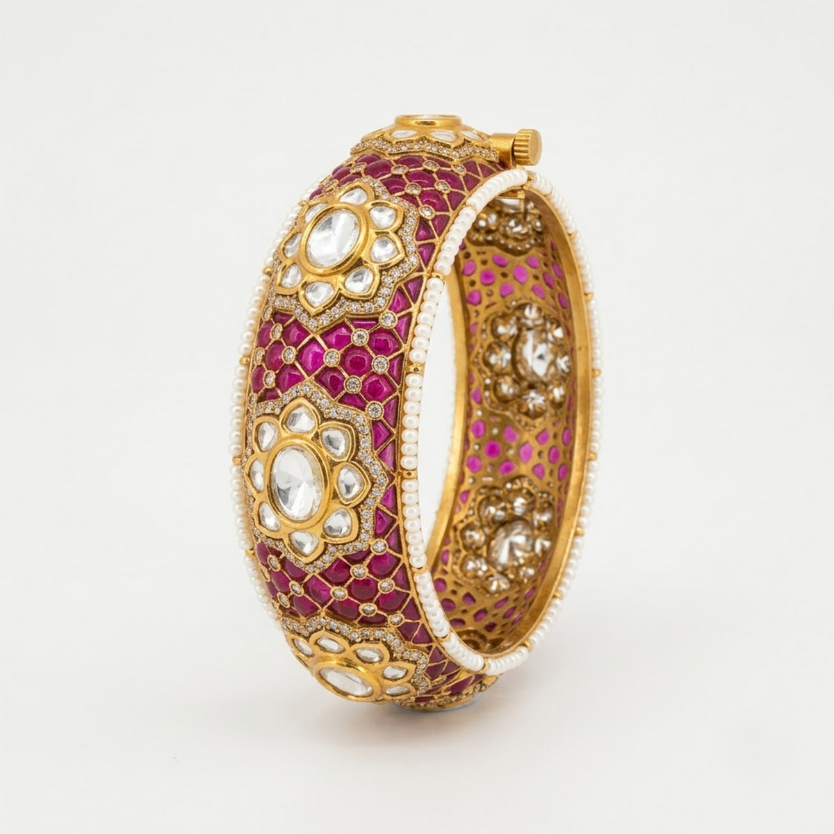 Ruby Pink Kundan-Inspired Polki Kada