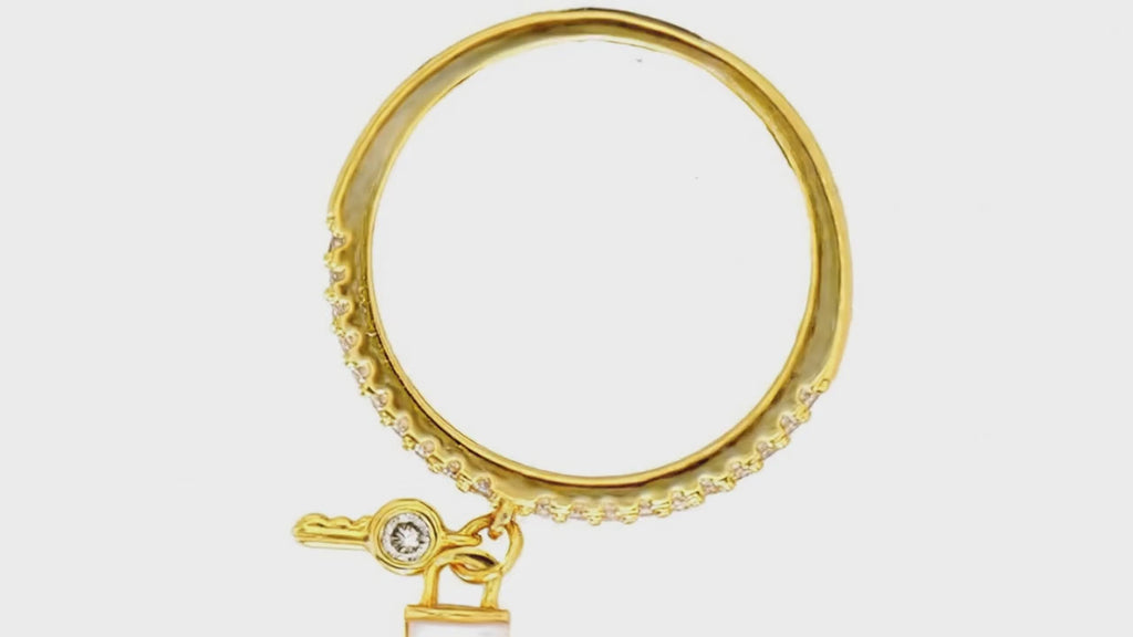 Gilded Lock & Key Charm Ring