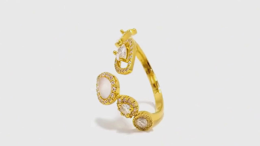 Gilded Teardrop Inlay Bypass Ring
