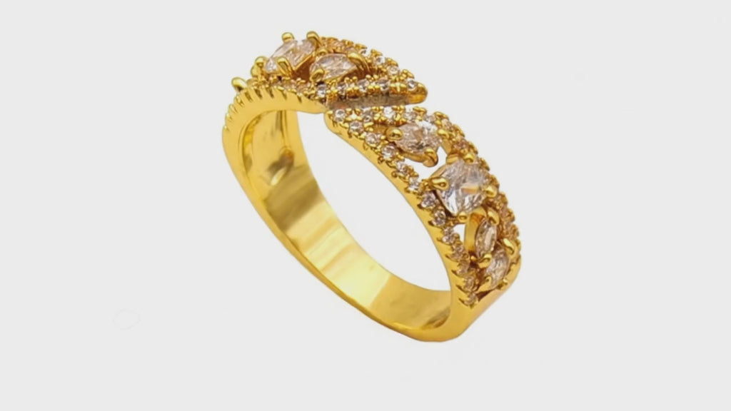 Gilded Geometric Multi-Stone Band