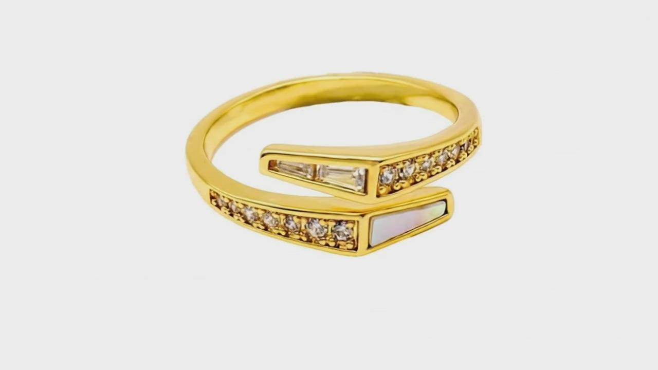 Gilded Geometric Inlay Bypass Ring