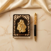 Divine Radha Krishna 24K Real Gold Foil Frame with Premium Pen