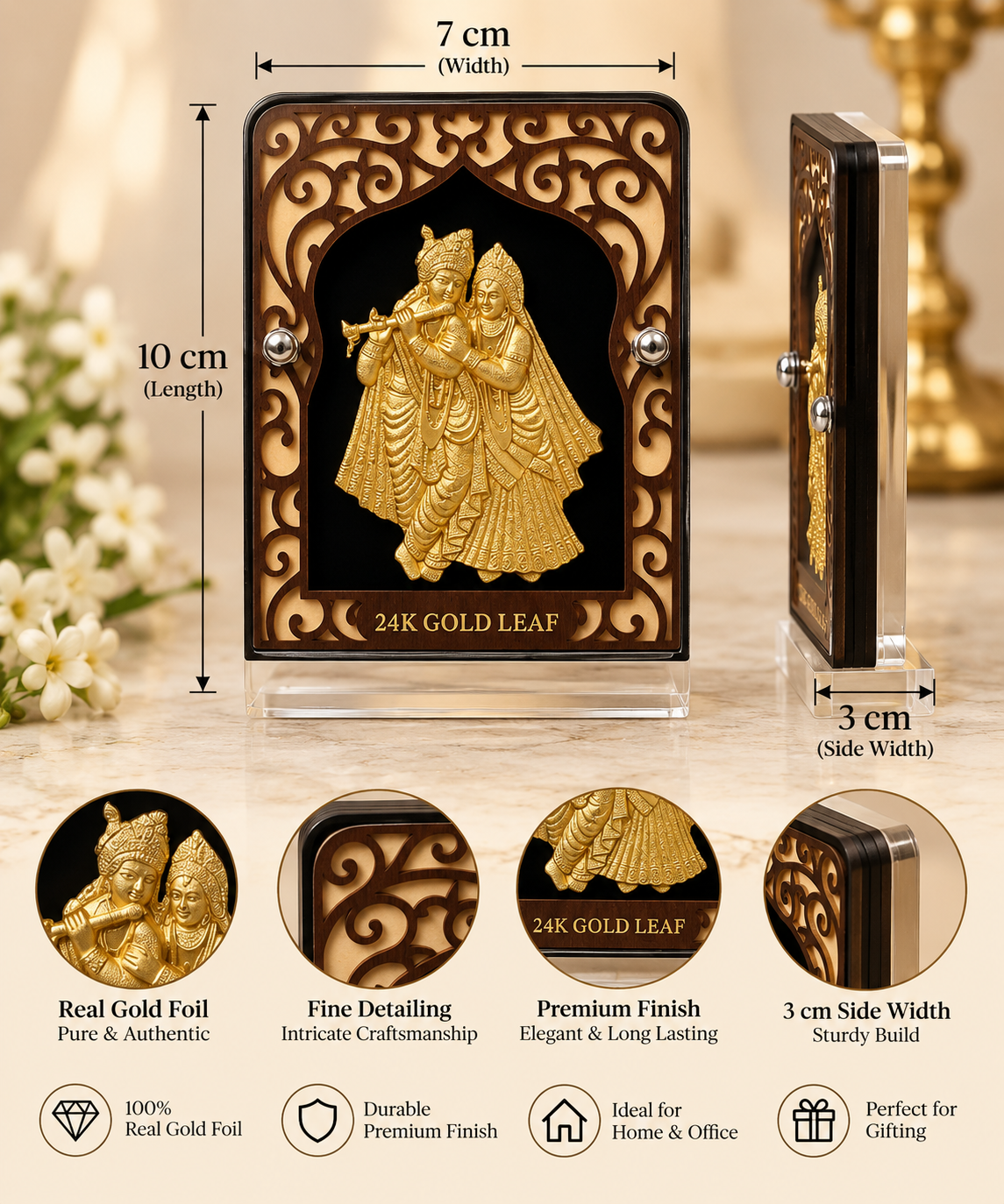 Divine Radha Krishna 24K Real Gold Foil Art Plate