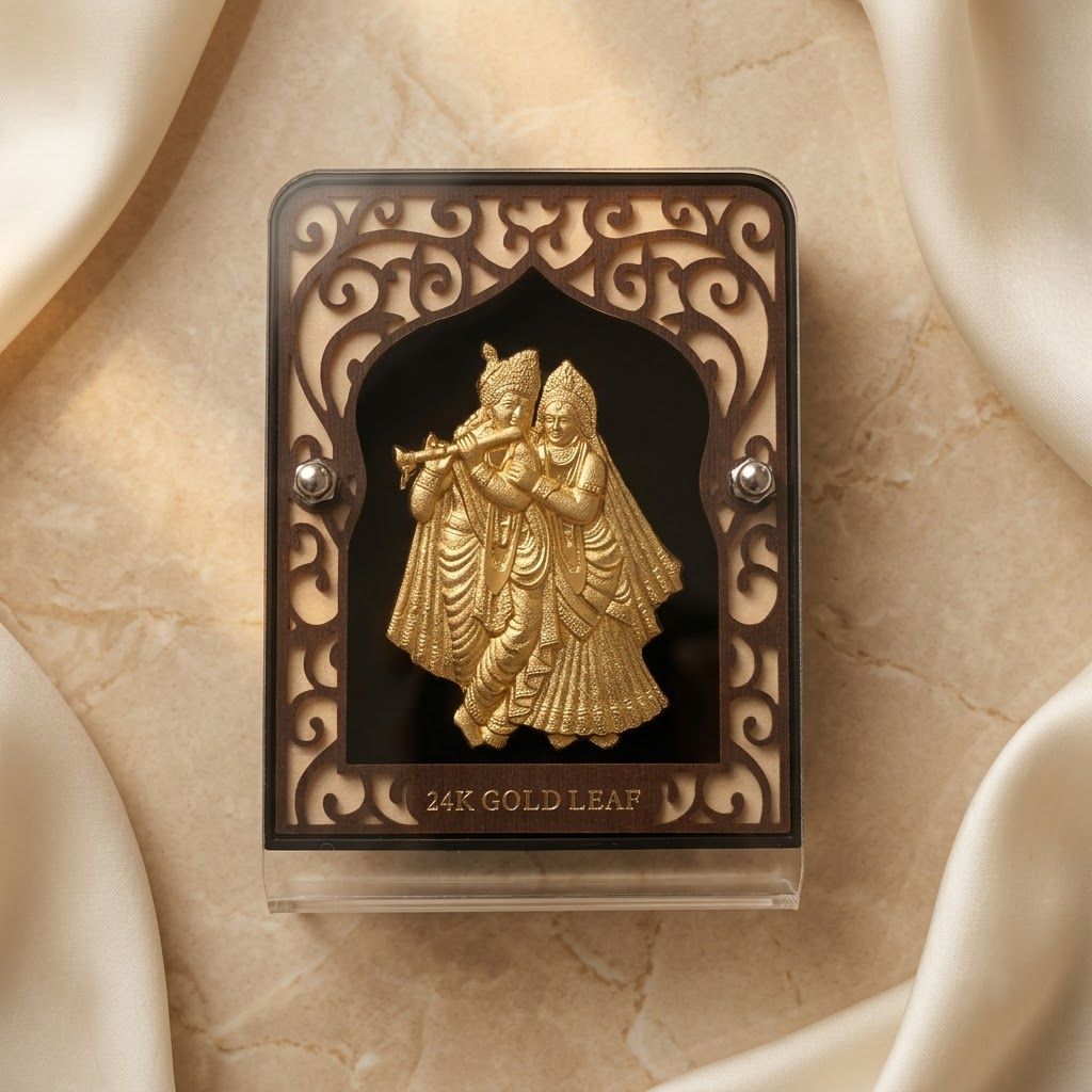 Divine Radha Krishna 24K Real Gold Foil Art Plate
