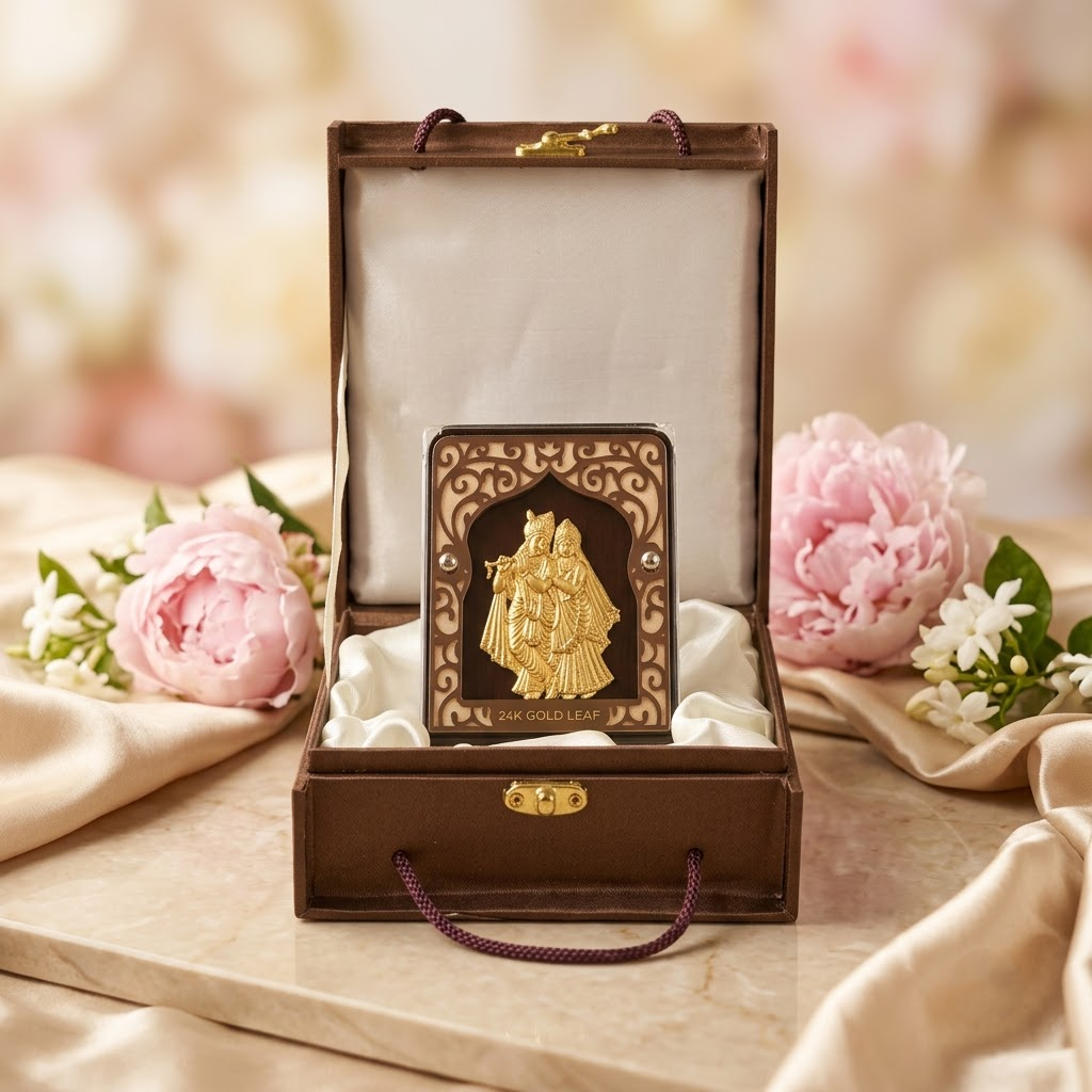 Divine Radha Krishna 24K Real Gold Foil Art Plate
