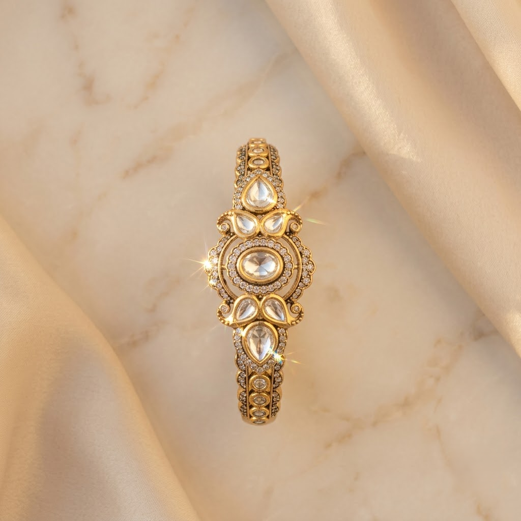 Emerald Statement Bracelet with Polki & CZ