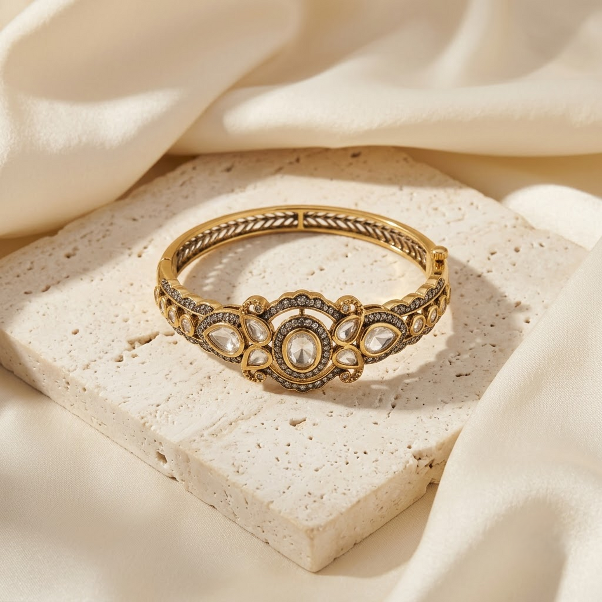 Emerald Statement Bracelet with Polki & CZ